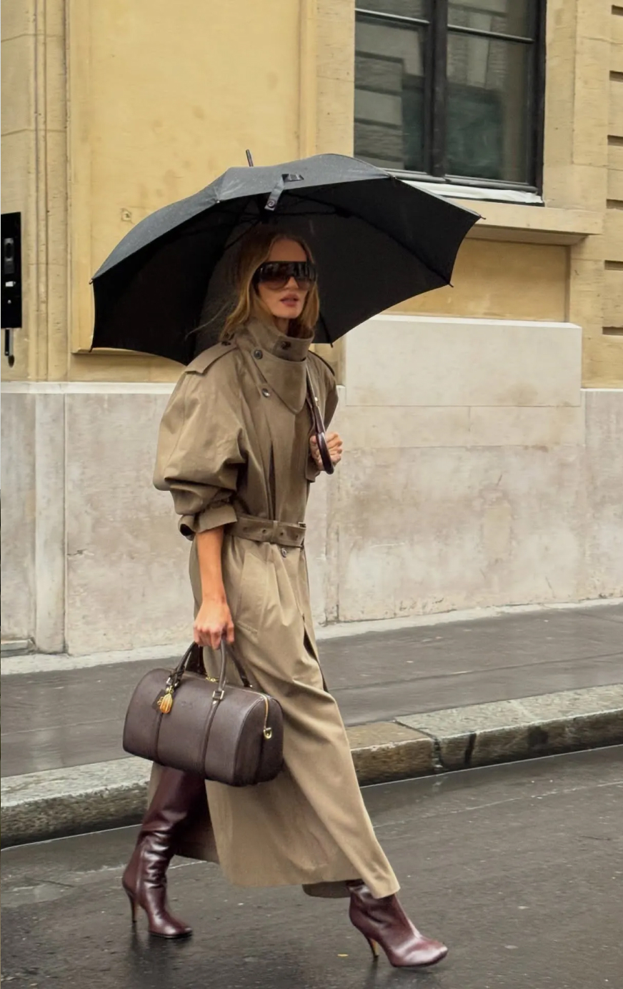 Пальто в сочетании с высокими сапогами